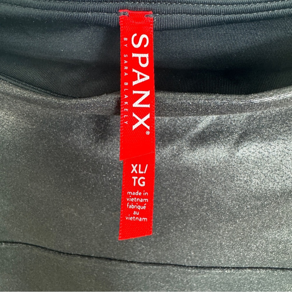 Spanx Faux Leather Black Shimmer Metallic Slimming Leggings Pants Women's XL - Picture 10 of 12